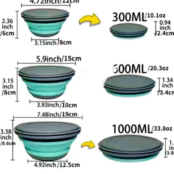 Fold down space savers bowls set of 3 - Picture 3 of 5